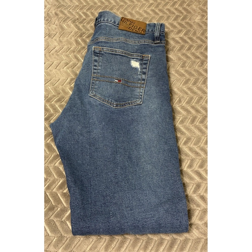 Tommy Hilfiger Denim Distressed 34/32 Slim Tapered Jeans Real Inseam 29 Read Bel